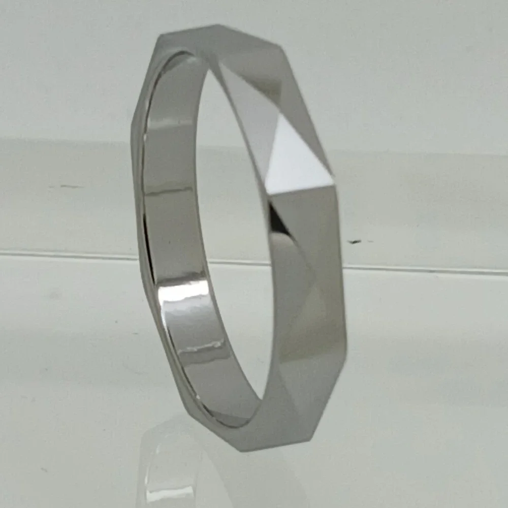 Vintage Tungsten Carbide Faceted Geometric Ring Size 10 Silver 4mm 1990s Y2K New